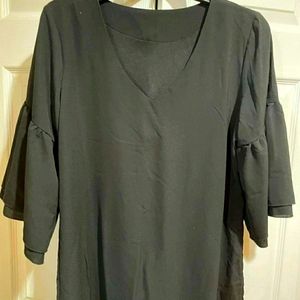 Chiffon V Neck Bell Sleeve Mini Dress